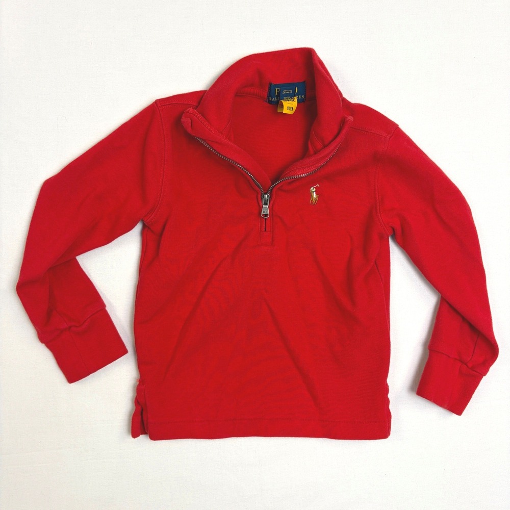 Polo Ralph Lauren Kids Red Quarter Zip Pullover Sweater 2T Pony Logo Mock Neck